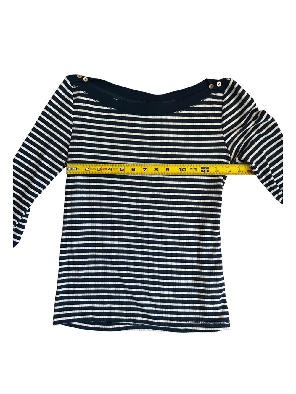 Anthropologie Akemi & Kin Navy White Stripe Brenton Top 3/4 Sleeve. Small P SP - Picture 10 of 12